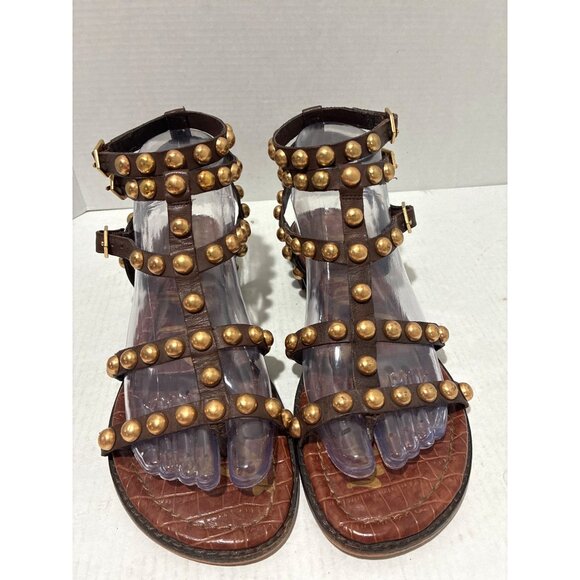 Sam Edelman Estella studded gladiator sandals brown leather ankle straps size 7 - Picture 2 of 8